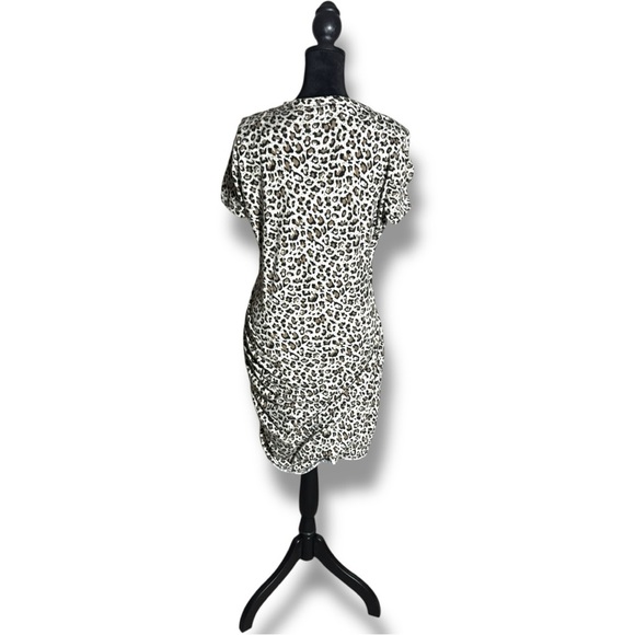 LA MIEL Brown/Black/White Leopard Print Bodycon Side Rouching T-Shirt Mini Dress - Picture 5 of 16